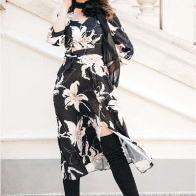 Black Friday Rochie Ingrid neagra cu imprimeuri bej