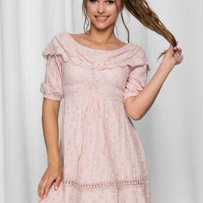 Black Friday 2022 Rochie Iovana roz pal cu spatele gol si model ajurat
