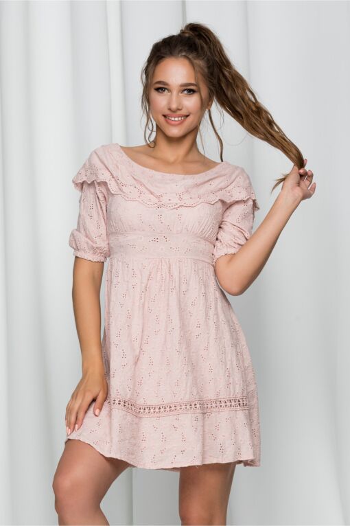Black Friday 2022 Rochie Iovana roz pal cu spatele gol si model ajurat