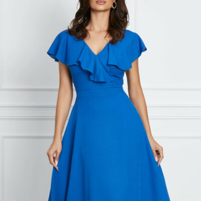 Black Friday 2022 Rochie Irina albastra cu volanase la decolteu