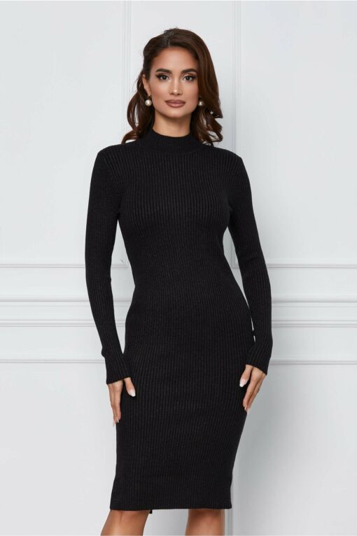 Black Friday 2022 Rochie Isabella neagra cu fir lurex din tricot reiat