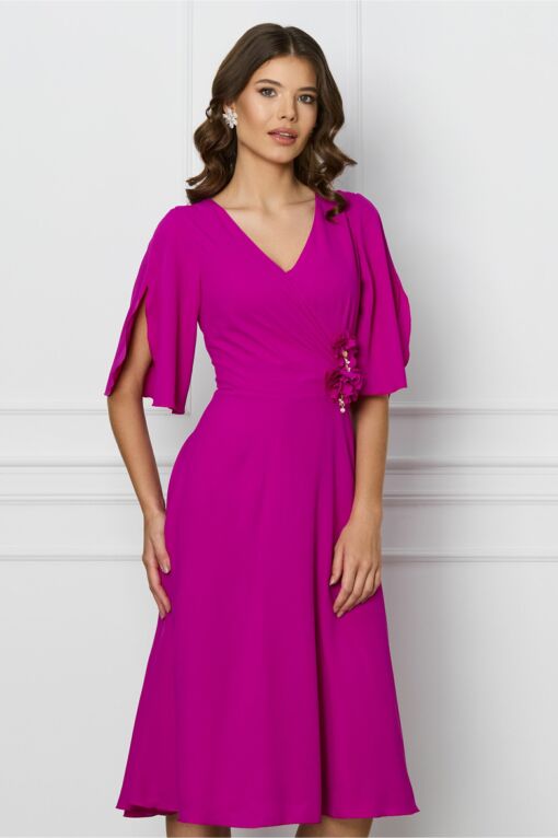 Black Friday 2022 Rochie Iulia fucsia cu aplicatii florale in talie
