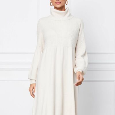 Black Friday 2022 Rochie Jamela ivoire din tricot cu guler inalt