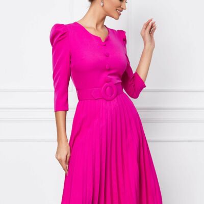 Black Friday 2022 Rochie Jasmin fuchsia cu nasturi la bust si curea in talie