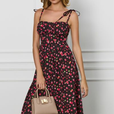 Black Friday Rochie Jessie neagra cu floricele roz