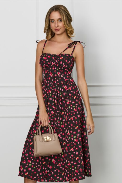 Black Friday Rochie Jessie neagra cu floricele roz