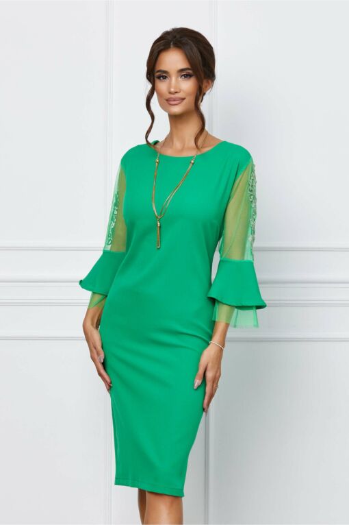 Black Friday 2022 Rochie Juana verde cu broderie la maneci