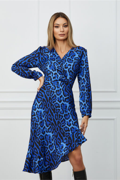 Black Friday 2022 Rochie Karen albastra cu animal print
