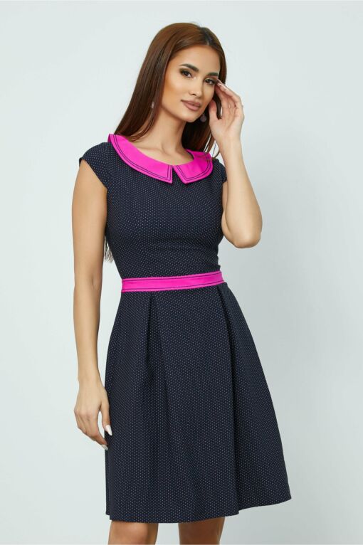 Black Friday 2022 Rochie LaDonna bleumarin cu buline si detalii fucsia