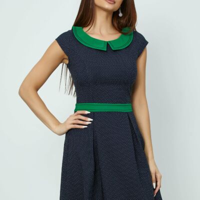 Black Friday 2022 Rochie LaDonna bleumarin cu buline si detalii verzi