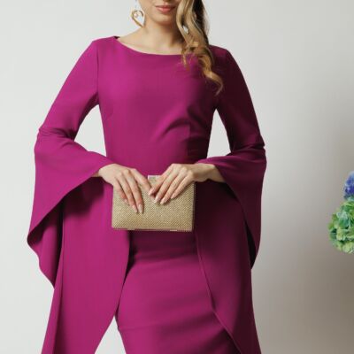 Black Friday Rochie LaDonna de ocazie din stofa magenta cu maneci maxi evazate