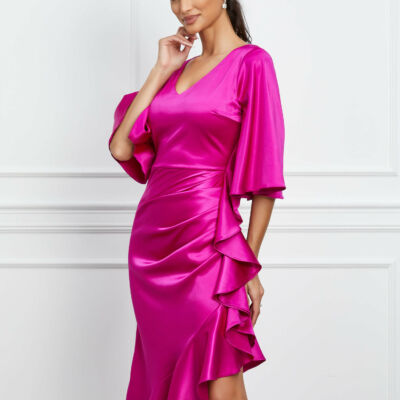 Black Friday 2022 Rochie LaDonna fucsia cu volan maxi pe fusta