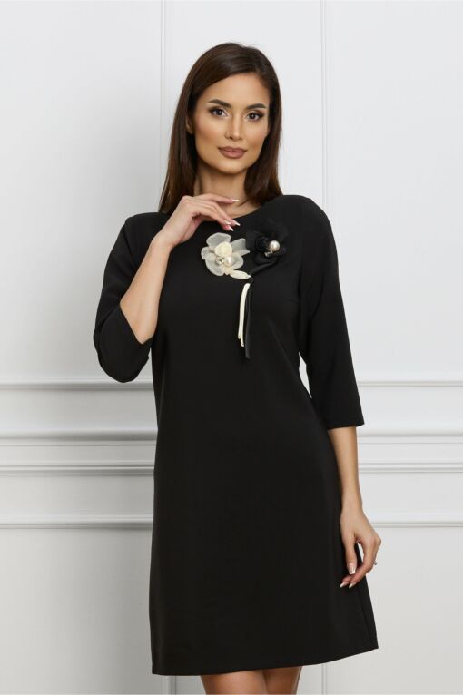 Black Friday 2022 Rochie LaDonna neagra cu flori 3D pe bust