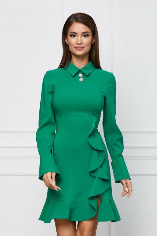 Black Friday 2022 Rochie LaDonna verde cu volan pe fusta