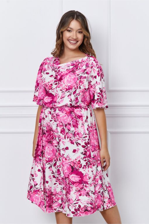 Black Friday 2022 Rochie Larisa alba cu imprimeuri magenta