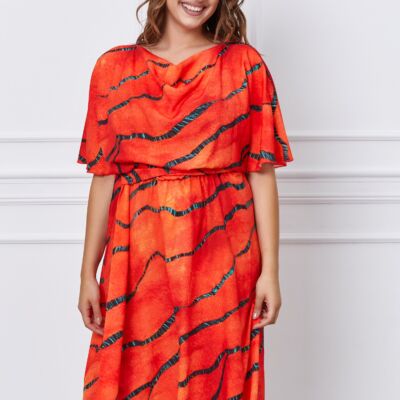 Black Friday 2022 Rochie Larisa corai cu imprimeuri negre