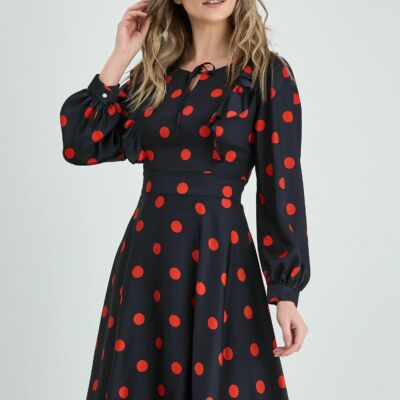 Black Friday 2022 Rochie Lariss neagra cu buline rosii si volanase