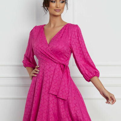 Black Friday 2022 Rochie Laura fucsia cu nod in talie