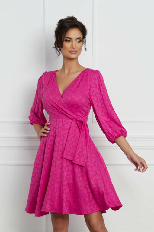 Black Friday 2022 Rochie Laura fucsia cu nod in talie