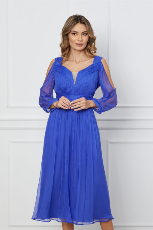 Black Friday 2022 Rochie Leonard Collection albastra din matase naturala