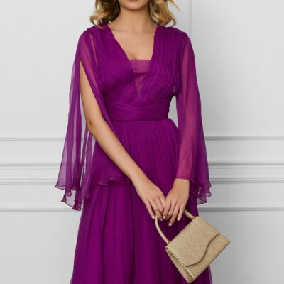 Black Friday Rochie Leonard Collection magenta din matase cu decupaje la maneci