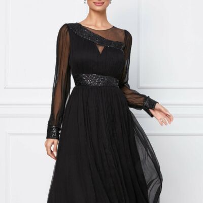Black Friday 2022 Rochie Leonard Collection neagra din matase cu paiete