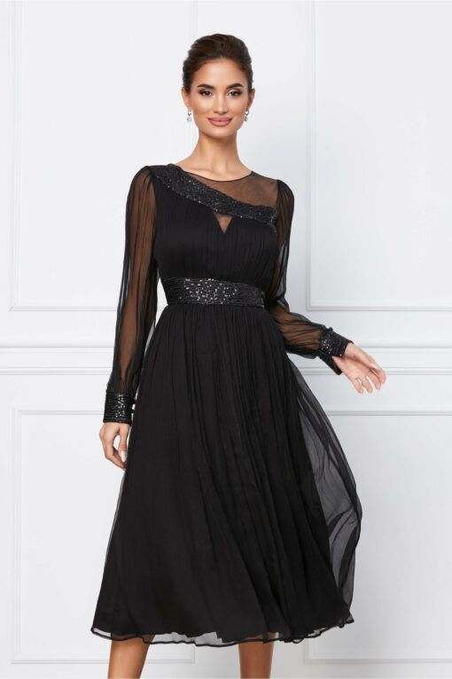 Black Friday 2022 Rochie Leonard Collection neagra din matase cu paiete