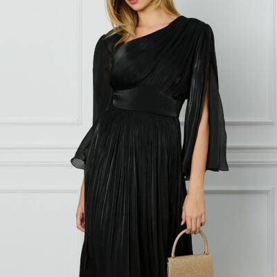 Black Friday Rochie Leonard Collection neagra din voal cu reflexii