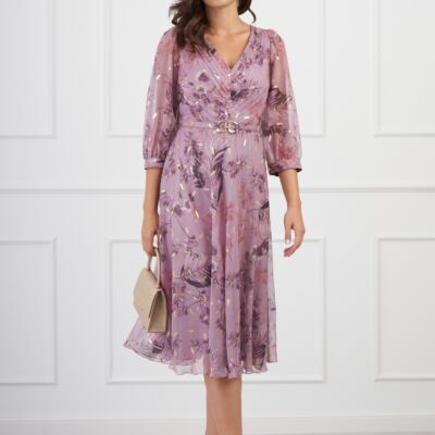 Black Friday 2022 Rochie Leonard Collection roz cu imprimeuri florale