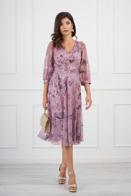 Black Friday 2022 Rochie Leonard Collection roz cu imprimeuri florale