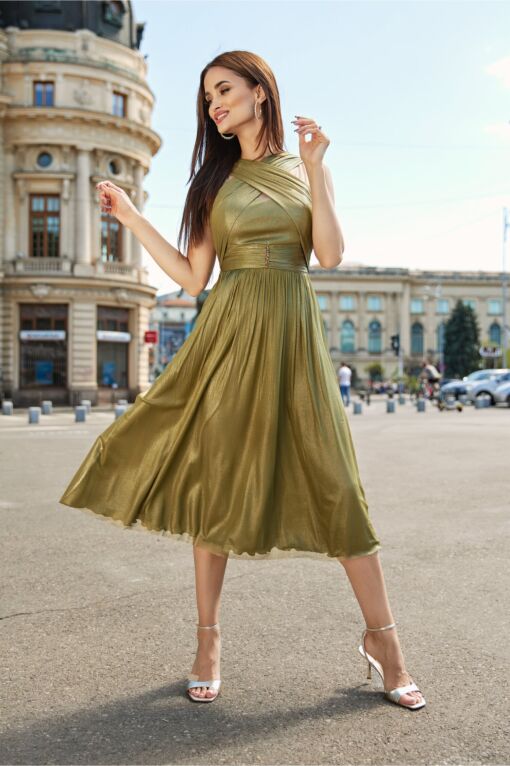 Black Friday 2022 Rochie Leonard Collection verde cu bust incrucisat