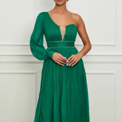 Black Friday 2022 Rochie Leonard Collection verde din matase cu un umar gol