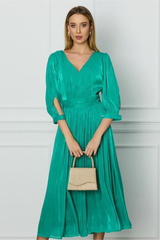 Black Friday Rochie Leonard Collection verde din voal cu reflexii