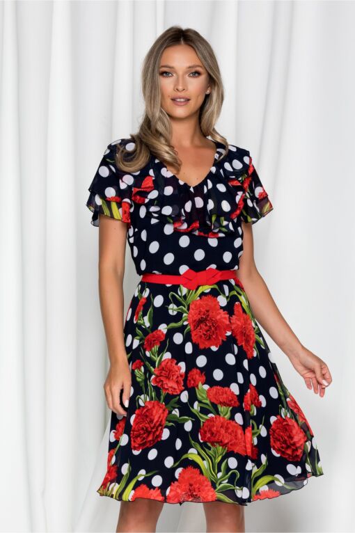 Black Friday 2022 Rochie Lia bleumarin cu imprimeu floral si buline