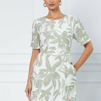 Black Friday 2022 Rochie Liana alba cu imprimeu floral kaki