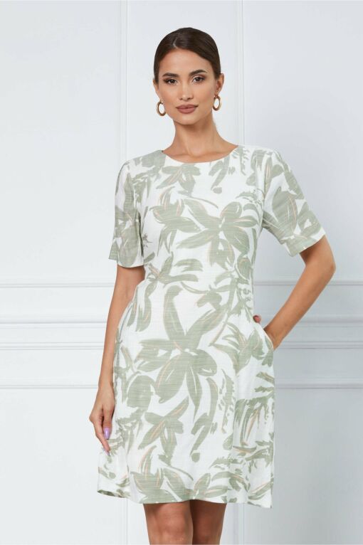 Black Friday 2022 Rochie Liana alba cu imprimeu floral kaki