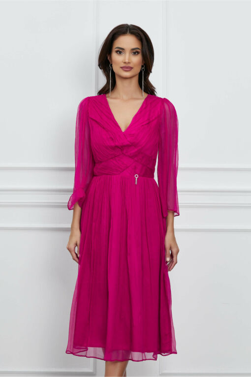 Black Friday 2022 Rochie Lorena din matase naturala fucsia