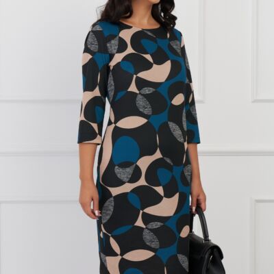 Black Friday Rochie Lucia neagra cu imprimeuri turcoaz si bej