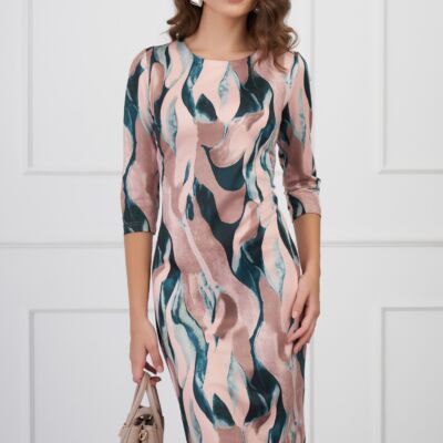 Black Friday Rochie Lucia verde cu imprimeuri roz pal
