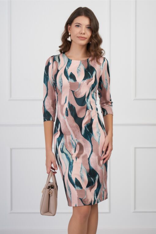 Black Friday Rochie Lucia verde cu imprimeuri roz pal