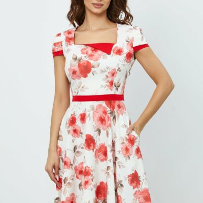 Black Friday 2022 Rochie MBG alba cu imprimeu floral rosu
