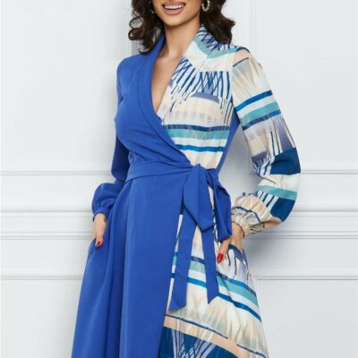 Black Friday 2022 Rochie MBG albastra cu imprimeuri bej