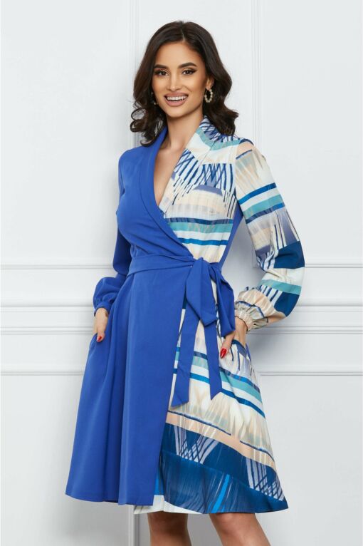 Black Friday 2022 Rochie MBG albastra cu imprimeuri bej