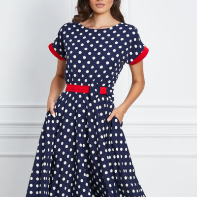 Black Friday 2022 Rochie MBG bleumarin cu buline si fundita in talie