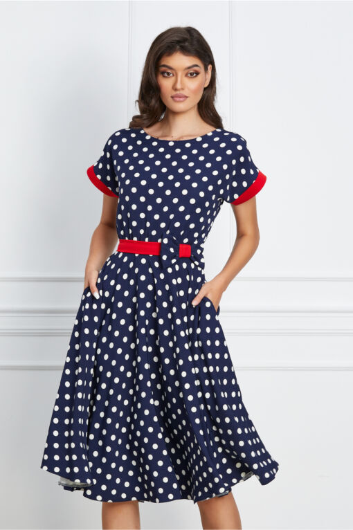 Black Friday 2022 Rochie MBG bleumarin cu buline si fundita in talie