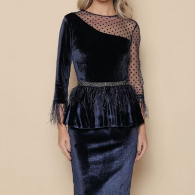 Black Friday Rochie MBG bleumarin cu pene si peplum