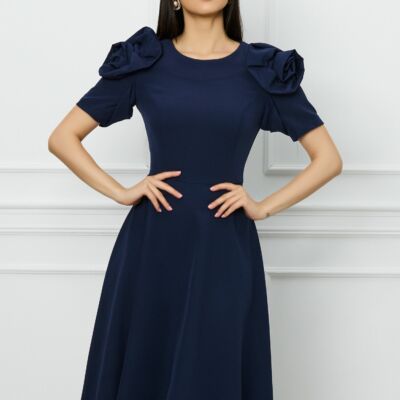 Black Friday Rochie MBG bleumarin cu trandafiri la maneci
