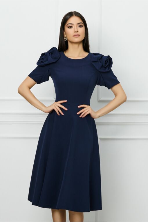 Black Friday Rochie MBG bleumarin cu trandafiri la maneci