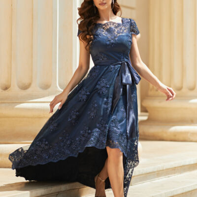 Black Friday 2022 Rochie MBG bleumarin din dantela cu lungime asimetrica