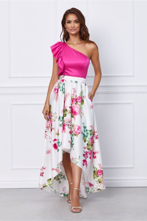 Black Friday 2022 Rochie MBG cu bust fuchsia si fusta alba inflorata